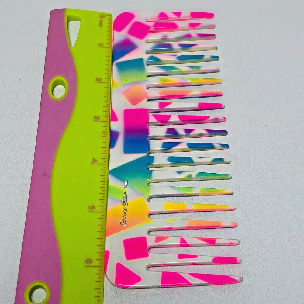 VTG Florence Billon Wide‎ Tooth Detangle Comb Neon Made In Paris 6 Inch 80s